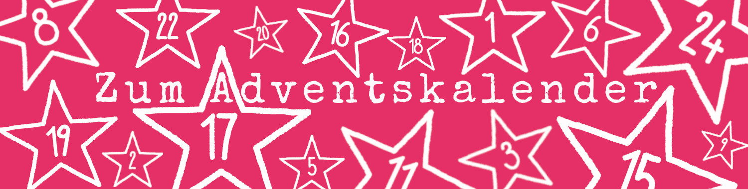 Pinkes Banner mit weißen nummerierten Sternen und dem Schriftzug 