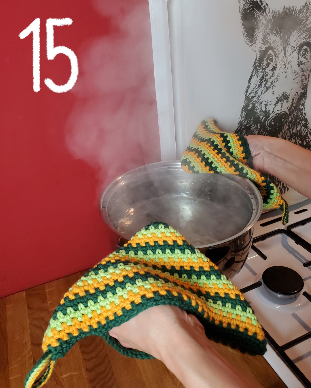 Dreifarbige Topflappen