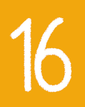 Weiße Kreidesechzehn auf Gelb