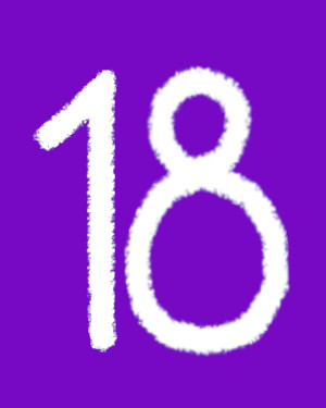 Weiße Kreideachtzehn auf Violett