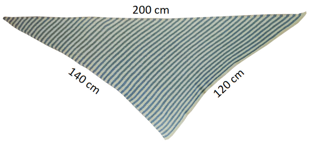 Aufsicht auf großes Dreieckstuch mit Maßangabe, 200 cm Spannweite
