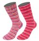 Preview: Socke aus der Cosy Multi Stripes Farbe 152 neben einer Socke aus Cosy Soft Strpes Farbe 105