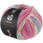 Preview: Knäuel der Meilenweit Cashmere 100 Pista Farbe 146 Hell-/Dunkelfuchsia/Weiß/Ocker/Türkis/Hellblau gestreift