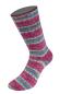 Preview: Socke aus Meilenweit Cashmere 100 Pista Farbe 146 Hell-/Dunkelfuchsia/Weiß/Ocker/Türkis/Hellblau gestreift