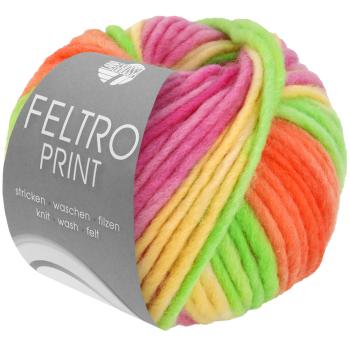 Ein Knäuel Feltro Print Farbe 1305 Gelbgrün/Orange/Pink/Narzissengelb
