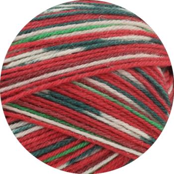 Preview: Farbmuster der Meilenweit 100 Merino Christmas Farbe 6798  Dunkelgrün/Weiß/Rot/Hellgrün/ Dunkelrot