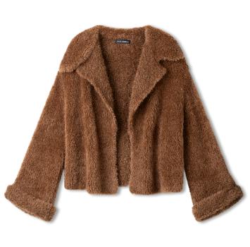 Nougatfarbene Pelzjacke mit Kragen und Revers
