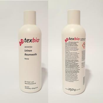 Texbio Waschmittel in der Flasche Vorder- und Rückansicht