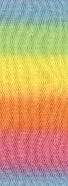 Farbmuster von der Cool Merino Big Color Farbe 4036 Graugrün/Grüngelb/Orange/Flieder/Hellgrau