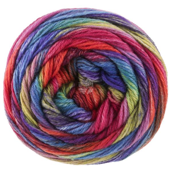 Ein Knäuel Meilenweit 100 Fontana Farbe 5453 Frühlingsgrün/Rostrot/Blauviolett/Zyklam/ Blau/Royal/Fuchs