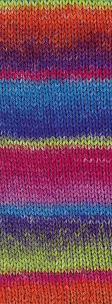 Farbmuster der Meilenweit 100 Fontana Farbe 5453 Frühlingsgrün/Rostrot/Blauviolett/Zyklam/ Blau/Royal/Fuchs