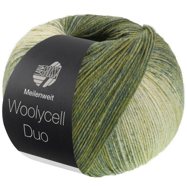 Ein Knäuel der Meilenweit 100 Woolycell Duo Farbe 6008 Oliv-/Graugrün/Graubeige