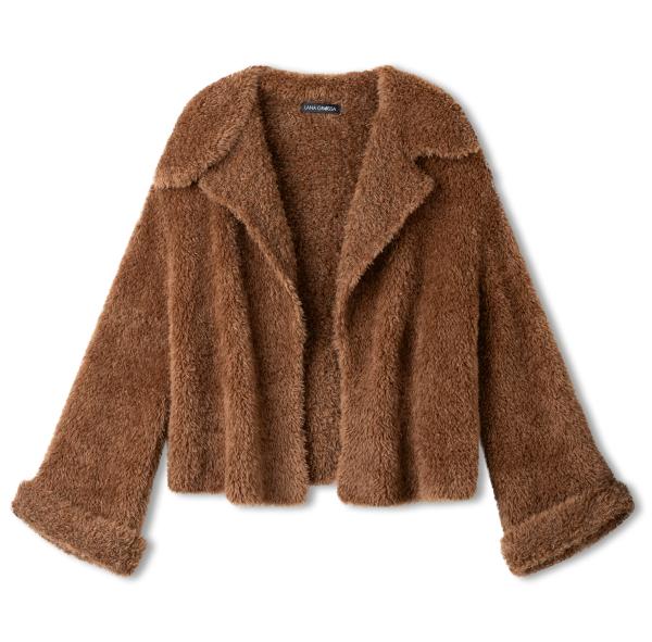 Nougatfarbene Pelzjacke mit Kragen und Revers