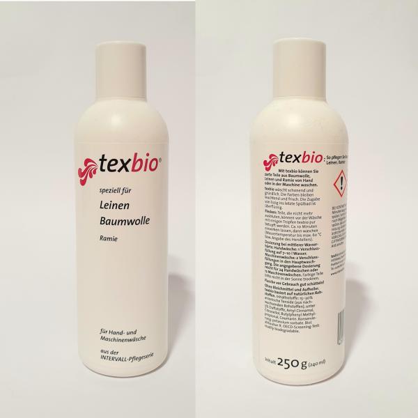 Texbio Waschmittel in der Flasche Vorder- und Rückansicht